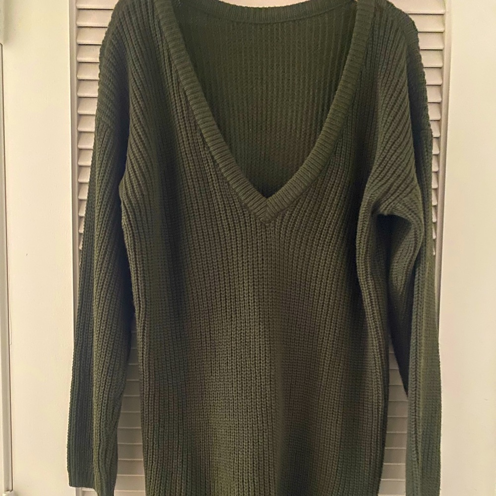 Lulus Deep V-Neck Sweater Dress